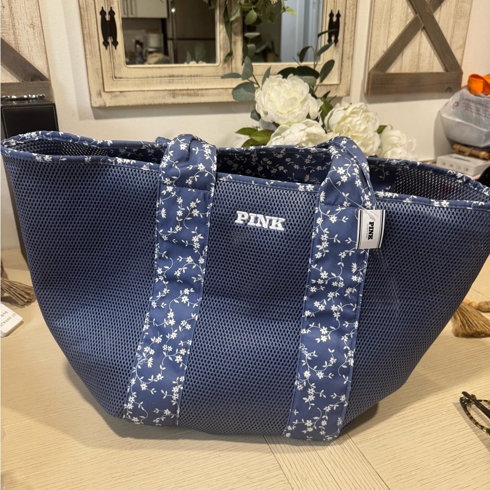 PINK Victoria's Secret Navy Blue Floral Tote Bag